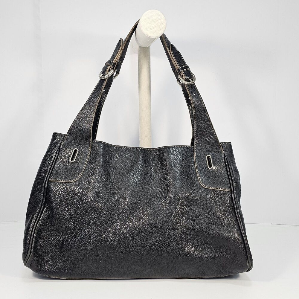 Furla Black Pebbled Leather Shoulder Bag Tote Italy Adjustable Straps Large